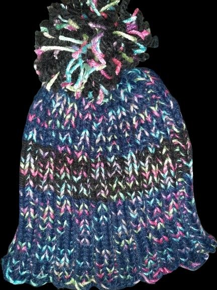 Mariner ribbed tuque — navy confetti with pom-pom